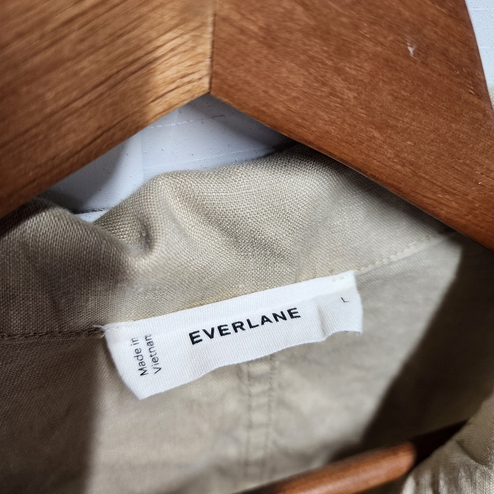 Everlane Linen Button Down Collared Neutral Dress - Picture 4 of 8